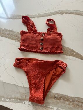 Rust Smocked Two-Piece Bikini Set, Size S